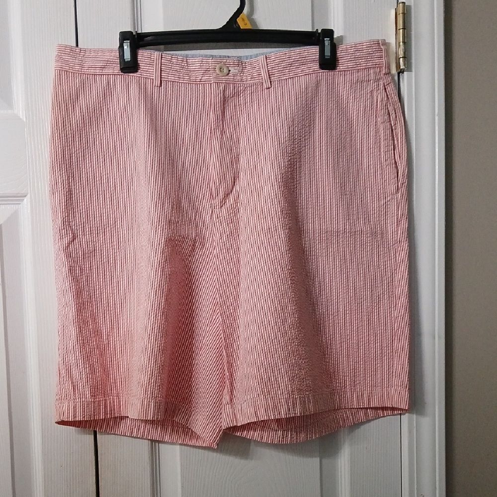 Lands' End gingham Red and White Striped Shorts Sz 36 EUC
